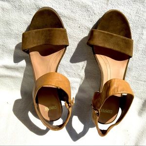 Camper two-tone ankle strap wedge.